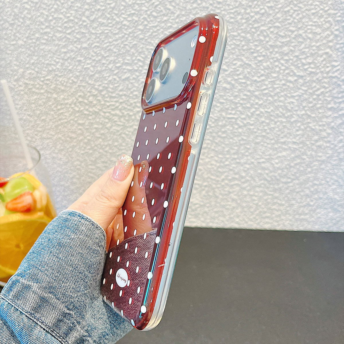 IMD Cherry Red Polka Dot Phone Case with Wrist Strap