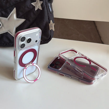 Clear Case with Cherry-Red Hinged Ring Detail – 11 iPhone Models
