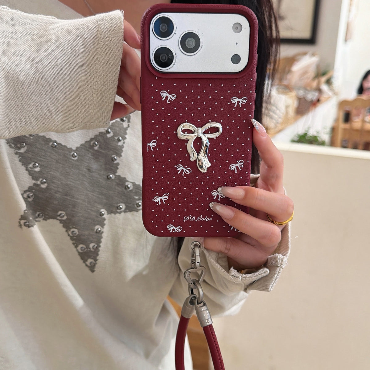 Burgundy Bow & Star Phone Case