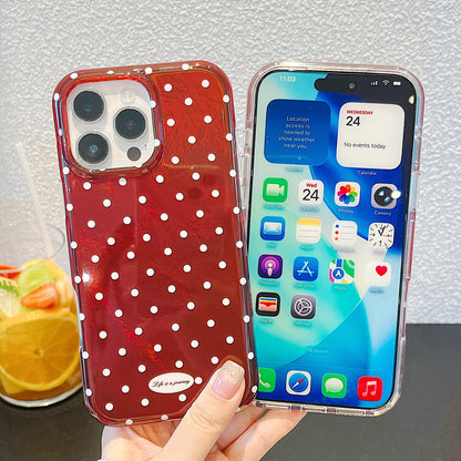 IMD Cherry Red Polka Dot Phone Case with Wrist Strap