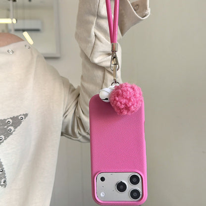 Solid Color Bell Wrist Strap Phone Case
