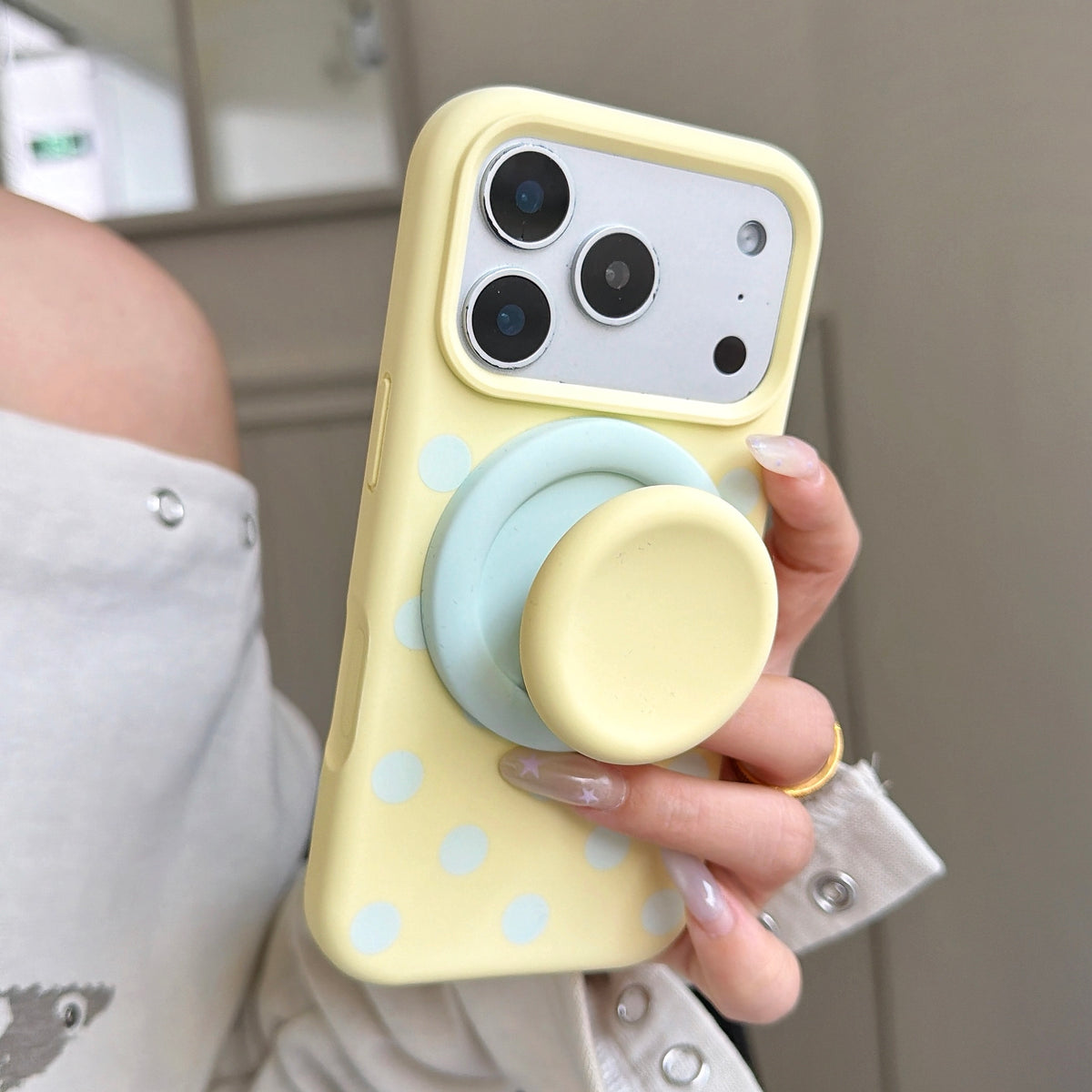 Liquid Silicone Polka Dot Stand Wrist Strap Phone Case
