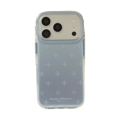 Gradient Blue Rhinestone Flower Gold-Trim Air-Cushion Double-Sided IMD iPhone Case