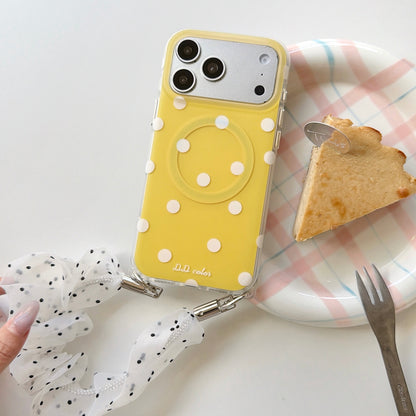 Polka Dot Phone Case with Ruffled Wrist Strap