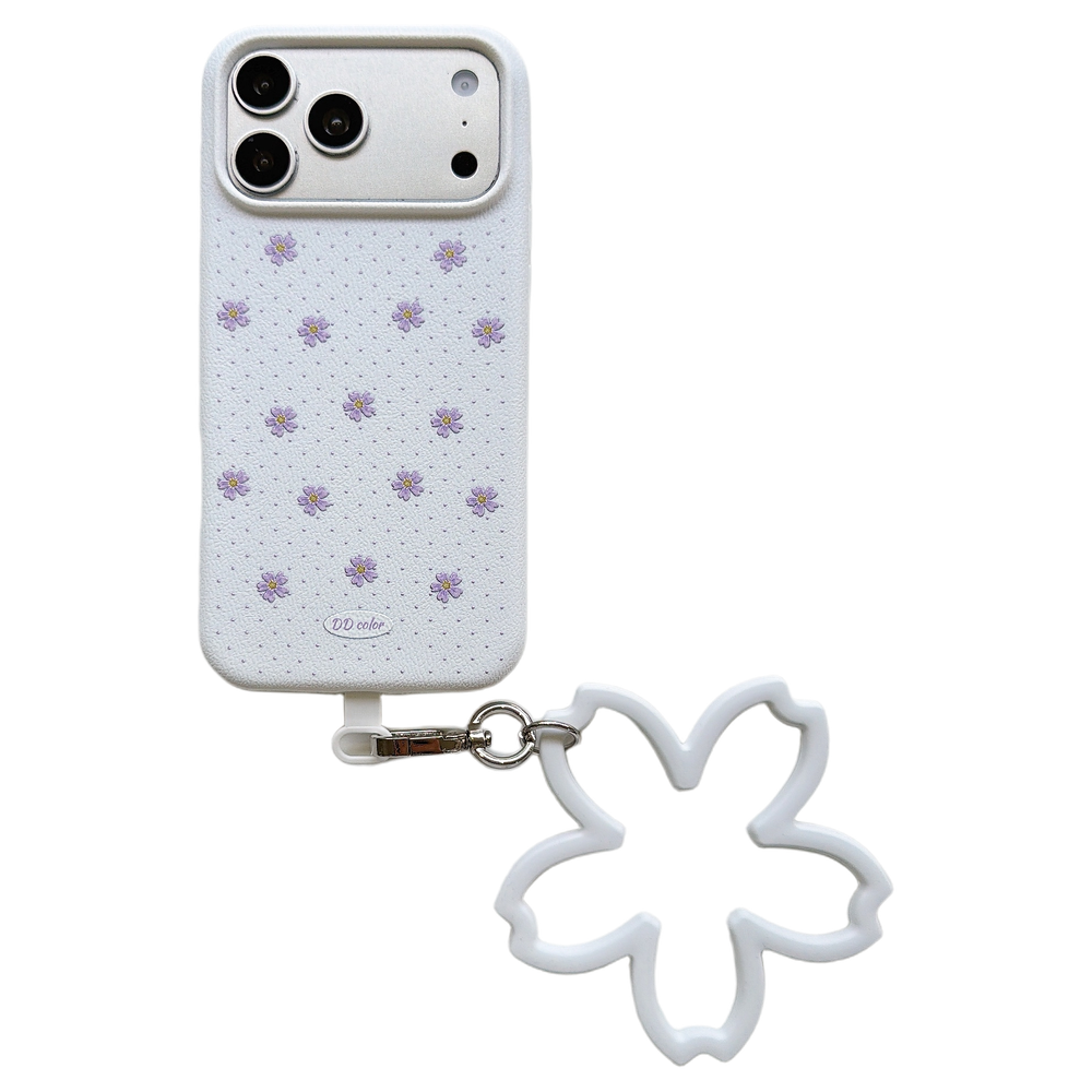 Floral Polka Dot Phone Case with Flower Wrist Strap