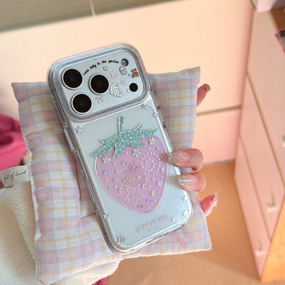 Pink Strawberry Glitter Case – With or Without Beaded Wrist Strap | 15 iPhone Models