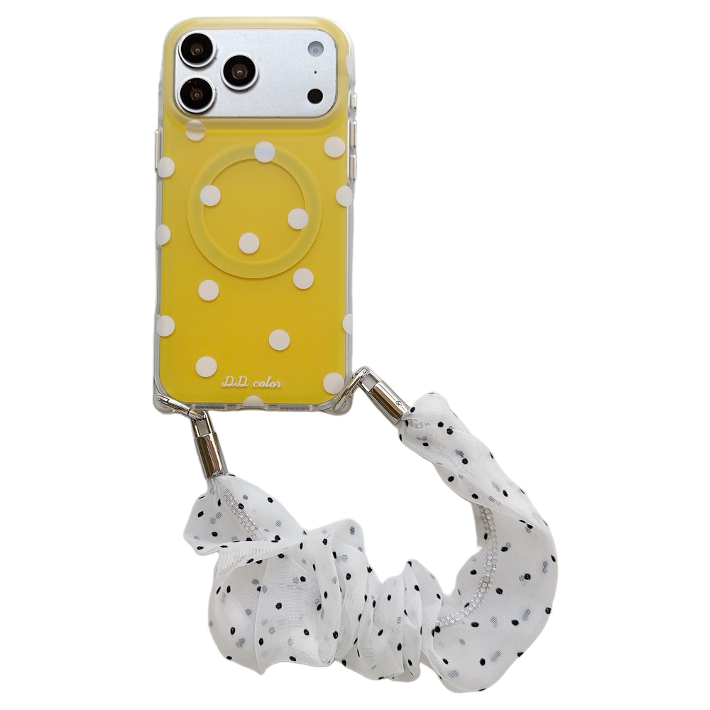 Polka Dot Phone Case with Ruffled Wrist Strap