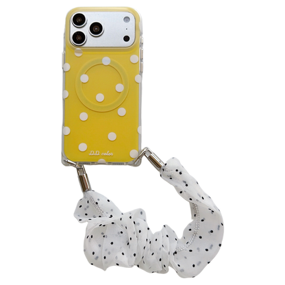 Polka Dot Phone Case with Ruffled Wrist Strap