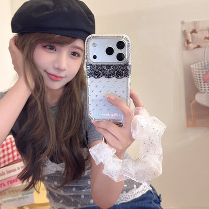 Black Lace & Silver Polka Dot Gold-Trimmed Air-Cushion Double-Sided IMD iPhone Case