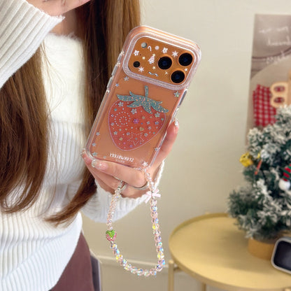 Pink Strawberry Glitter Case – With or Without Beaded Wrist Strap | 15 iPhone Models