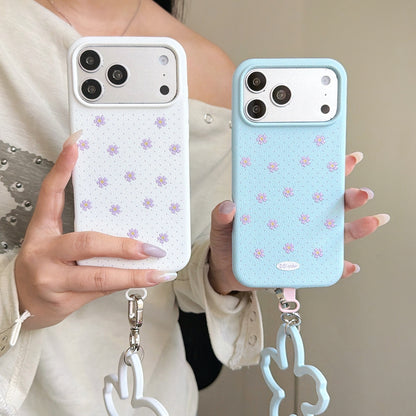 Floral Polka Dot Phone Case with Flower Wrist Strap