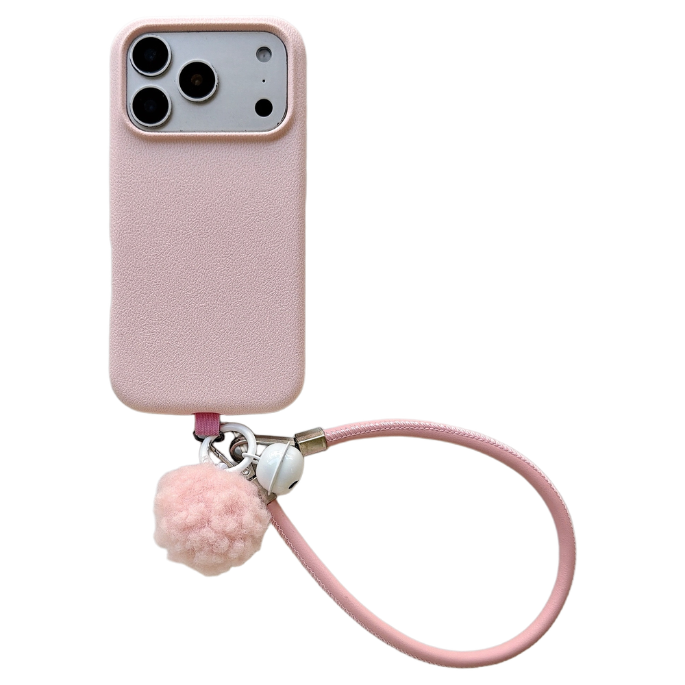 Solid Color Bell Wrist Strap Phone Case