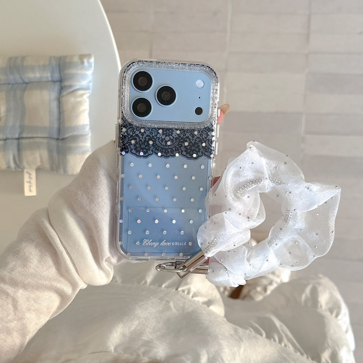 Black Lace & Silver Polka Dot Gold-Trimmed Air-Cushion Double-Sided IMD iPhone Case