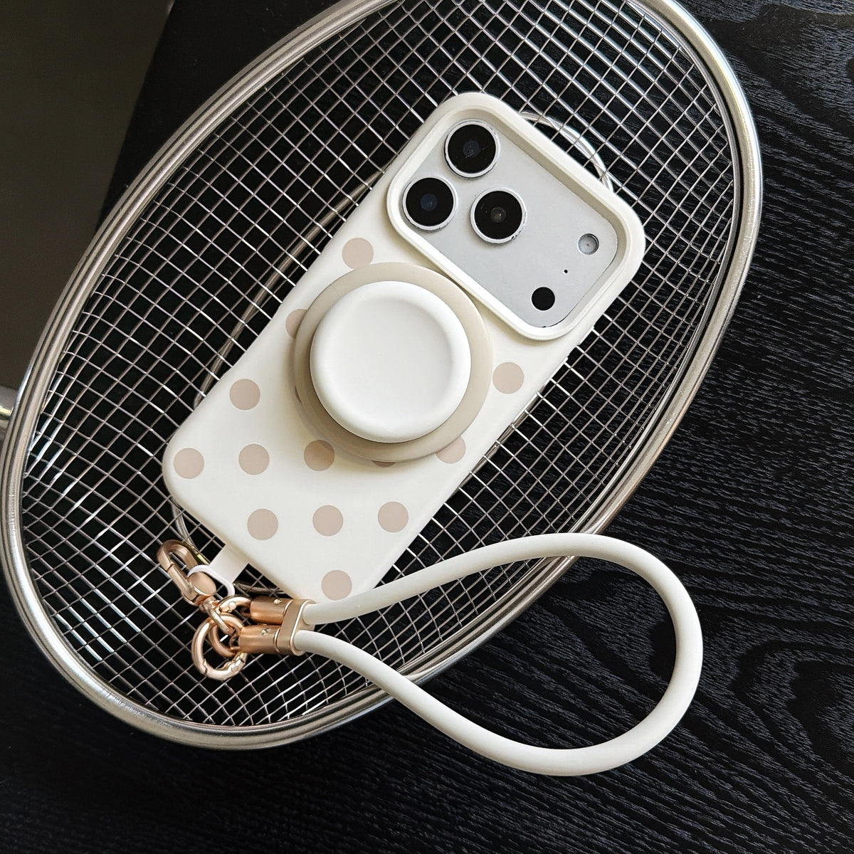 Liquid Silicone Polka Dot Stand Wrist Strap Phone Case