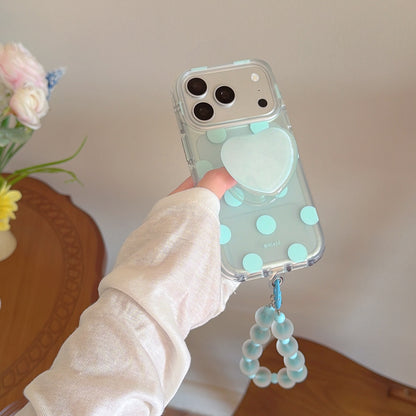 Matte Translucent Polka Dot Phone Case with Heart Stand & Beaded Wrist Strap