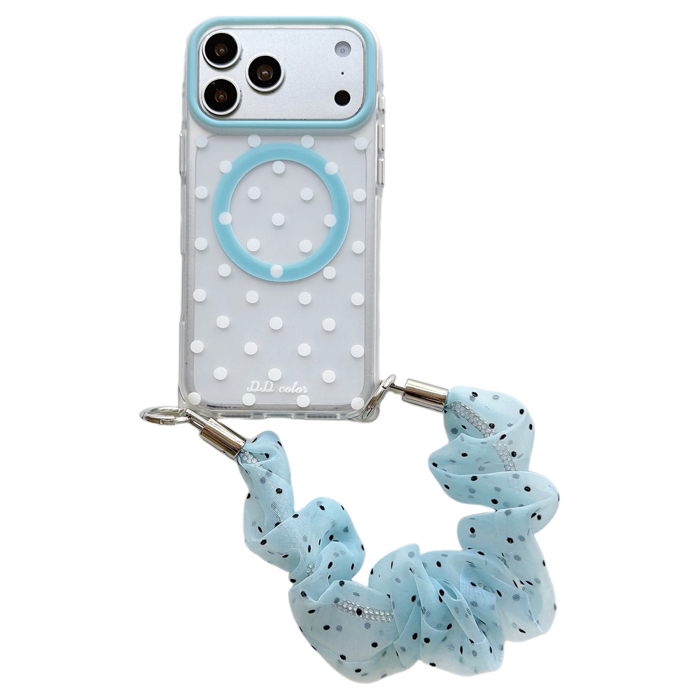 Polka Dot Phone Case with Ruffled Wrist Strap