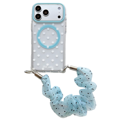 Polka Dot Phone Case with Ruffled Wrist Strap