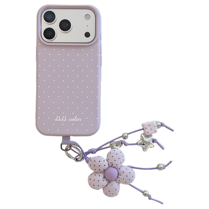 Polka Dot Phone Case with Flower Wrist Strap – 6 Color Styles