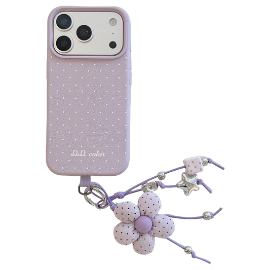 Polka Dot Phone Case with Flower Wrist Strap – 6 Color Styles