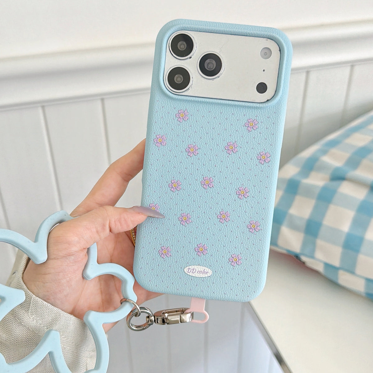 Floral Polka Dot Phone Case with Flower Wrist Strap