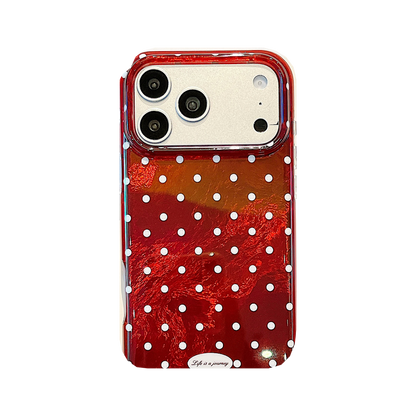 IMD Cherry Red Polka Dot Phone Case with Wrist Strap