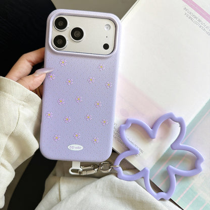 Floral Polka Dot Phone Case with Flower Wrist Strap