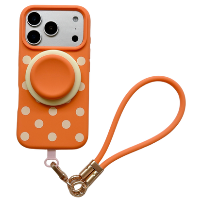 Liquid Silicone Polka Dot Stand Wrist Strap Phone Case