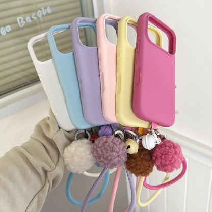 Solid Color Bell Wrist Strap Phone Case