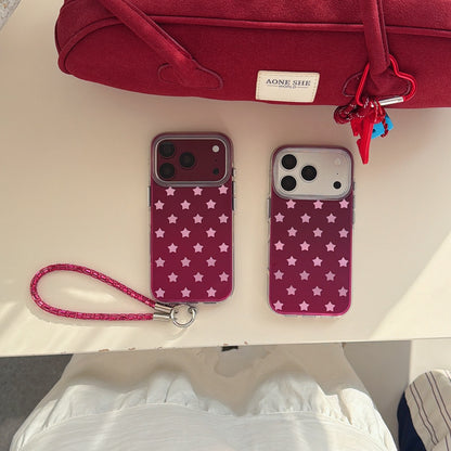 Burgundy Gradient Pink Star Air-Cushion IMD iPhone Case with Wrist Strap