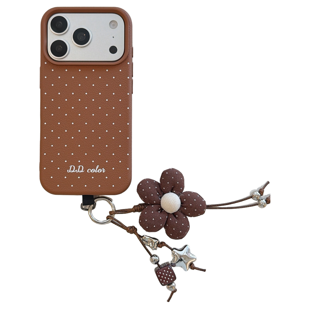 Polka Dot Phone Case with Flower Wrist Strap – 6 Color Styles