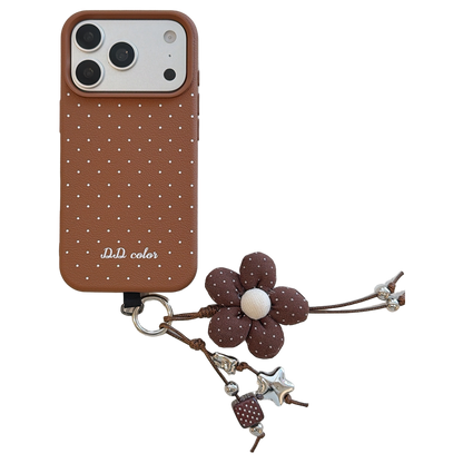 Polka Dot Phone Case with Flower Wrist Strap – 6 Color Styles