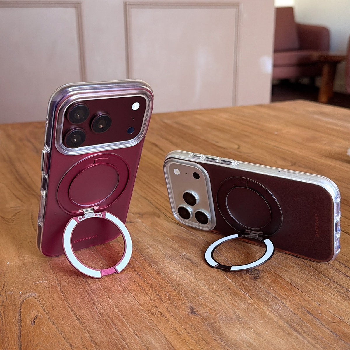 Matte Gradient 360° Ring Stand Double-Sided IMD Phone Case – Cherry Red & Caramel Brown