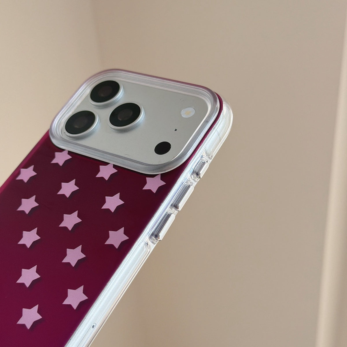 Burgundy Gradient Pink Star Air-Cushion IMD iPhone Case with Wrist Strap