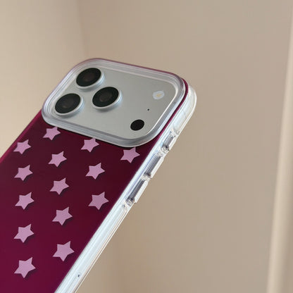 Burgundy Gradient Pink Star Air-Cushion IMD iPhone Case with Wrist Strap