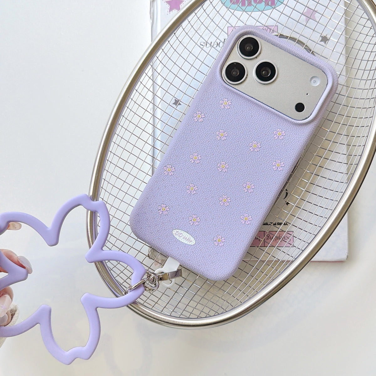Floral Polka Dot Phone Case with Flower Wrist Strap