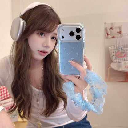 Gradient Blue Rhinestone Flower Gold-Trim Air-Cushion Double-Sided IMD iPhone Case