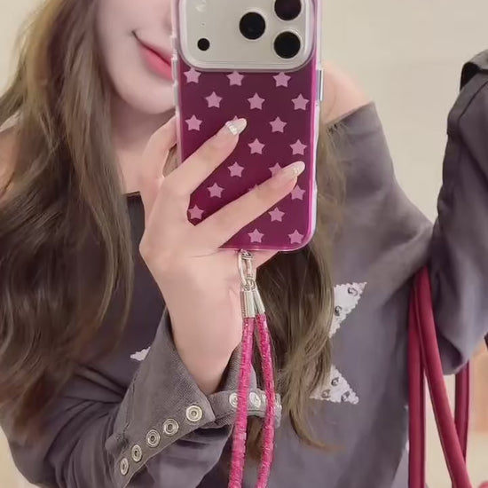 Burgundy Gradient Pink Star Air-Cushion IMD iPhone Case with Wrist Strap product video v3.MOV