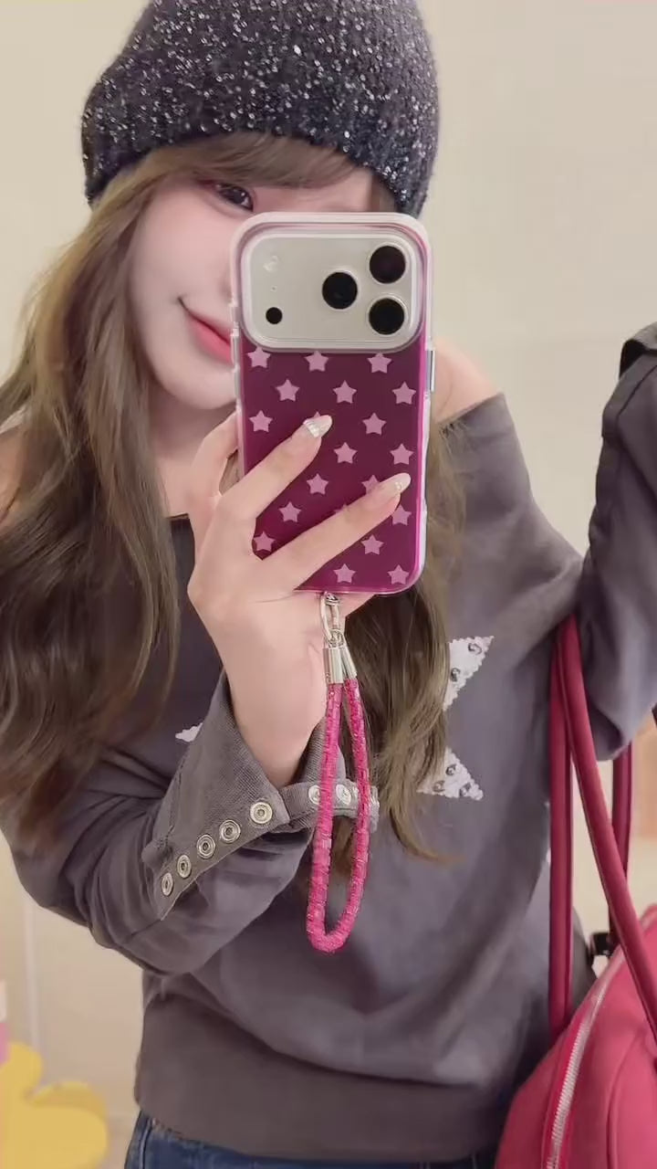 Burgundy Gradient Pink Star Air-Cushion IMD iPhone Case with Wrist Strap product video v3.MOV
