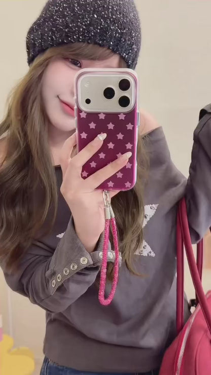 Burgundy Gradient Pink Star Air-Cushion IMD iPhone Case with Wrist Strap product video v3.MOV