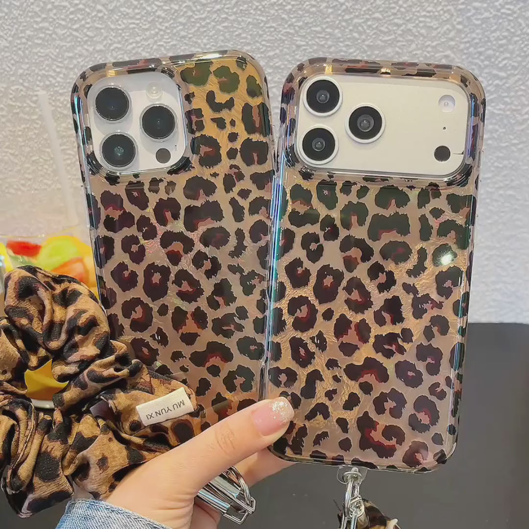 IMD Leopard Print Holographic Phone Case with Wrist Strap product video v1.MP4