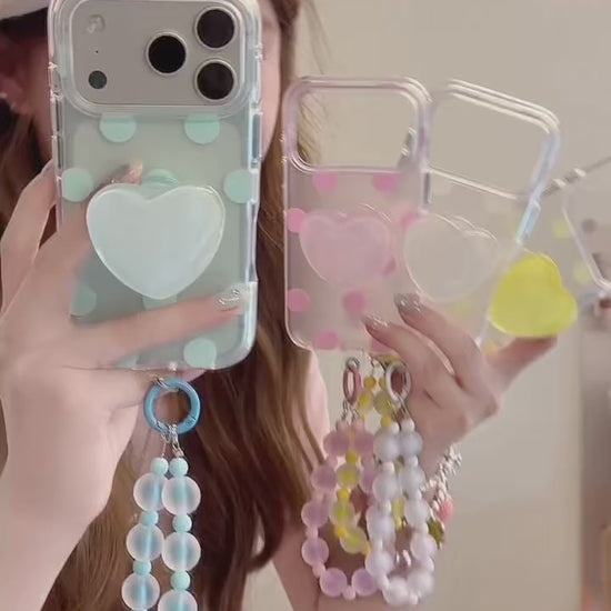 Matte Translucent Polka Dot Phone Case with Heart Stand & Beaded Wrist Strap product video v1.MOV