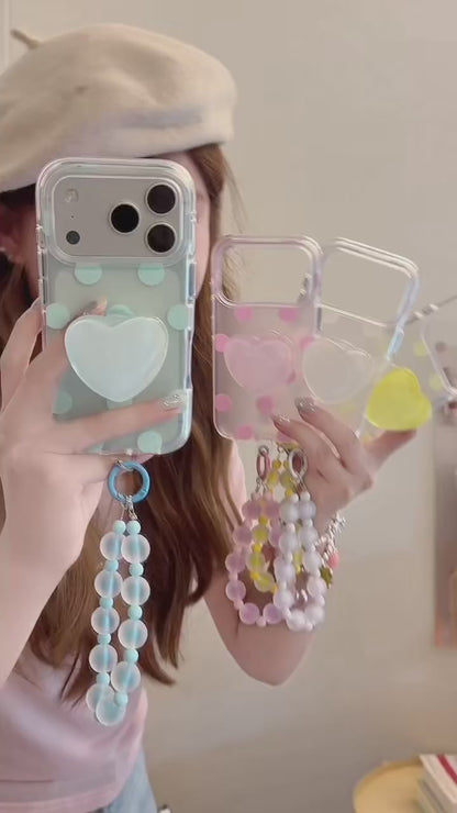 Matte Translucent Polka Dot Phone Case with Heart Stand & Beaded Wrist Strap product video v1.MOV
