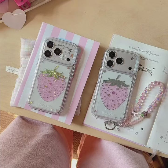 Pink strawberry case with beaded wrist strap - product video