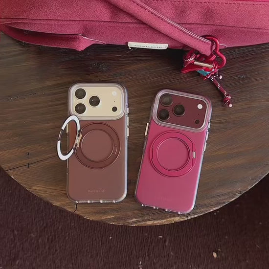 Matte Gradient 360° Ring Stand Double-Sided IMD Phone Case – Cherry Red & Caramel Brown product video v3.MOV