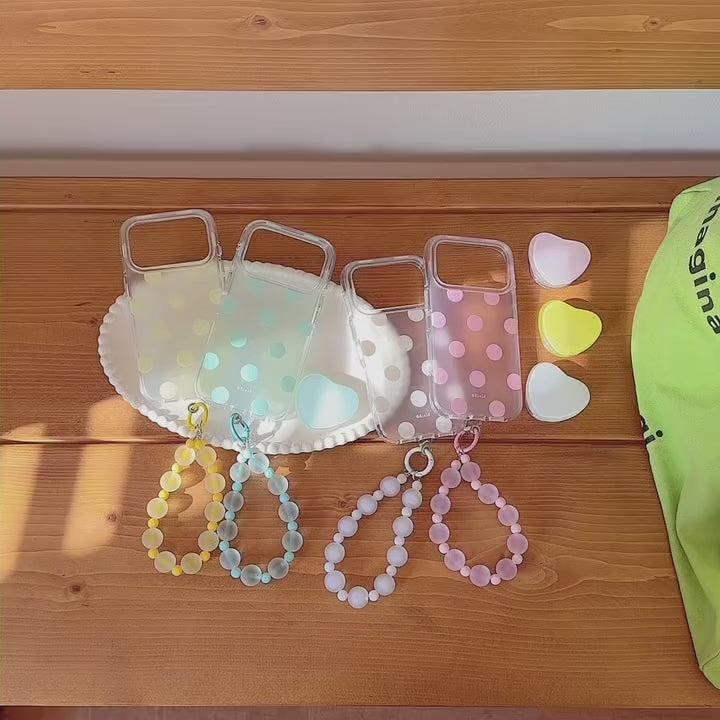 Matte Translucent Polka Dot Phone Case with Heart Stand & Beaded Wrist Strap product video v3.MOV