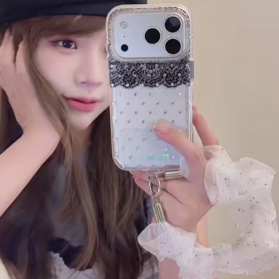 Black Lace & Silver Polka Dot Gold-Trimmed Air-Cushion Double-Sided IMD iPhone Case product video v3.MOV