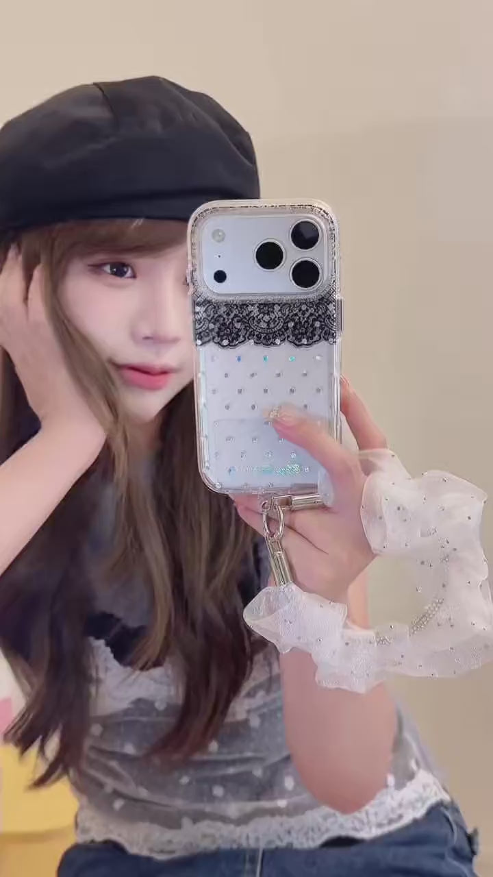 Black Lace & Silver Polka Dot Gold-Trimmed Air-Cushion Double-Sided IMD iPhone Case product video v3.MOV