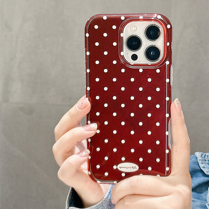 IMD Cherry Red Polka Dot Phone Case with Wrist Strap