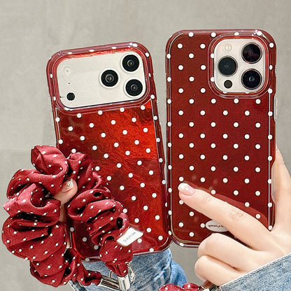 IMD Cherry Red Polka Dot Phone Case with Wrist Strap