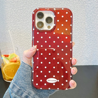 IMD Cherry Red Polka Dot Phone Case with Wrist Strap